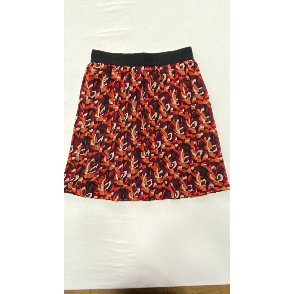 LOFT Skirt Size S Abstract Print Chiffon Pleated Elastic Waist Lined Knee